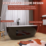 GETPRO Freestanding Bathtub 55 inch Classic Oval Shaped Acrylic Free standing Tubs, Adjustable Soaking Tub with Linear Slotted Overflow and Removable Chrome Drain 55x29.5 Inch Glossy Black