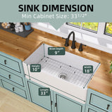 GETPRO White Farmhouse Sink 33 inch Fireclay Apron Front Farm Sink Large Capacity Deep Single Bowl Kitchen Sinks with Accessories Protective Bottom Grid and Strainer