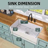 GETPRO Farmhouse Sink 36" Fireclay Apron Front Farm Sink Deep Single Bowl White Kitchen Sinks with Premium Accessories Protective Bottom Grid and Strainer