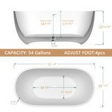 GETPRO Acrylic Free standing Tub 55 inch - Double Walled Insulation Freestanding Bathtub, Adjustable Soaking Tub with Linear Slotted Overflow and Removable Chrome Drain 55x29.5 Inch Matt White