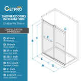 GETPRO Shower Door 69-72'' W x 79'' H Frameless Glass Shower Door Double Sliding with Upgraded Soft Close Anti-Jumping System 3/8 inch Tempered Glass Noiseless & Width Adjustable Matte Black