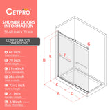 GETPRO Shower Doors with Soft Closing System 56-60" Width x 79"Height Frameless Double Sliding Glass Shower Door with 3/8" Tempered Clear Glass Aluminum Alloy Hardware Matt Black