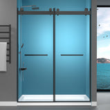 GETPRO Shower Doors 57-60"W x 79"H Frameless Glass Shower Door Double Sliding with Upgraded Soft Close Anti-Jumping System 3/8 inch Tempered Glass Noiseless & Width Adjustable Matte Black