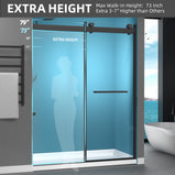 GETPRO Shower Door 69-72'' W x 79'' H Frameless Glass Shower Door Double Sliding with Upgraded Soft Close Anti-Jumping System 3/8 inch Tempered Glass Noiseless & Width Adjustable Matte Black