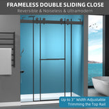 GETPRO Shower Door 69-72'' W x 79'' H Frameless Glass Shower Door Double Sliding with Upgraded Soft Close Anti-Jumping System 3/8 inch Tempered Glass Noiseless & Width Adjustable Matte Black