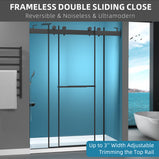 GETPRO Shower Doors 57-60"W x 79"H Frameless Glass Shower Door Double Sliding with Upgraded Soft Close Anti-Jumping System 3/8 inch Tempered Glass Noiseless & Width Adjustable Matte Black
