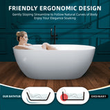 GETPRO Freestanding Bathtub Acrylic 67 inch, Curve Edge Free Standing Tubs, Adjustable Soaking Tub Alone with Integrated Slotted Overflow and Removable Chrome Drain Anti-clogging Glossy White
