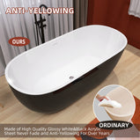 GETPRO Freestanding Bathtub 65 inch - Classic Oval Shaped Acrylic Free standing Tubs, Adjustable Soaking Tub with Linear Slotted Overflow and Removable Chrome Drain 65x29.5 Inch Glossy Black