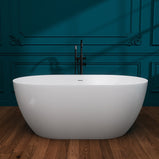 GETPRO Freestanding Bathtub Acrylic 67 inch, Curve Edge Free Standing Tubs, Adjustable Soaking Tub Alone with Integrated Slotted Overflow and Removable Chrome Drain Anti-clogging Glossy White