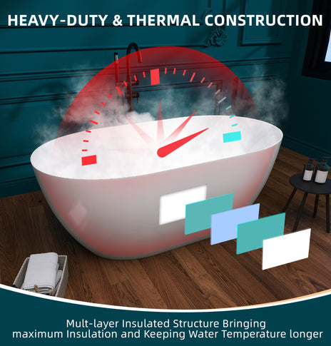 GETPRO Free Standing Tub 59 inch Acrylic Freestanding bathtub Glossy White Adjustable Alone Soaking Tub with Integrated Slotted Overflow and Removable Chrome Anti-clogged Drain