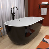GETPRO Freestanding Bathtub 55 inch Classic Oval Shaped Acrylic Free standing Tubs, Adjustable Soaking Tub with Linear Slotted Overflow and Removable Chrome Drain 55x29.5 Inch Glossy Black
