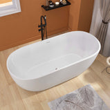 GETPRO Acrylic Free standing Tub 55 inch - Double Walled Insulation Freestanding Bathtub, Adjustable Soaking Tub with Linear Slotted Overflow and Removable Chrome Drain 55x29.5 Inch Matt White