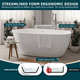 GETPRO Freestanding Bathtub Acrylic 67 inch, Curve Edge Free Standing Tubs, Adjustable Soaking Tub Alone with Integrated Slotted Overflow and Removable Chrome Drain Anti-clogging Glossy White