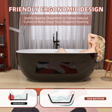 GETPRO Freestanding Bathtub 65 inch - Classic Oval Shaped Acrylic Free standing Tubs, Adjustable Soaking Tub with Linear Slotted Overflow and Removable Chrome Drain 65x29.5 Inch Glossy Black