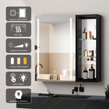 GETPRO Medicine Cabinets LED Lighted 40X30 Black Bathroom Medicine Cabinet with Lights Anti-Fog Function 3 Color Lights Dimmable Brightness Modern Design