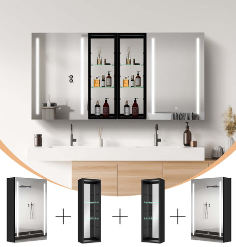 Getpro 60X30 Medicine Cabinets LED Lighted Bathroom Medicine Cabinet Anti-fogger Dimmable Light Brightness Large Modern Medicine Cabinet Black Alumimum Waterproof