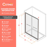 GETPRO Shower Door 68-72"W X 76"H Brushed Nickel with Safety Certified Laminated Clear Tempered Glass Double Sliding Glass Shower Doors Smooth Bypass Sliding Open and Close