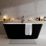 GETPRO Acrylic Free Standing Tubs Black 59 inch, Classic Oval Shape Soaking Tub, Adjustable Freestanding Bathtub with Integrated Slotted Overflow and Chrome Pop-up Drain Anti-clogging Glossy Black