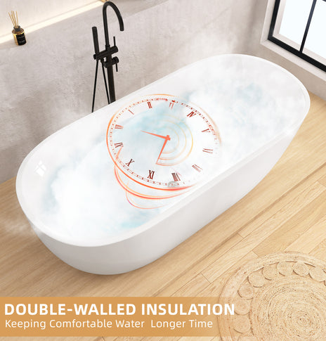 GETPRO Freestanding Bathtub 55 inch - Classic Oval Shaped Acrylic Free standing Tubs, Adjustable Soaking Tub with Linear Slotted Overflow and Removable Chrome Drain 55x29.5 Inch Glossy White