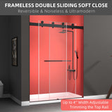 GETPRO Shower Doors 68-72” W x 79” H with Soft Closing 3/8" Clear Tempered Glass, Double Sliding Glass Shower Door Frameless Aluminium Alloy Hardware Matt Black