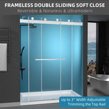 GETPRO Shower Doors 57-60'' W x 79'' H Brushed Nickel Frameless Glass Shower Door Double Sliding with Upgraded Soft Close Anti-Jumping System 3/8 inch Tempered Glass Noiseless & Width Adjustable