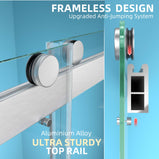 GETPRO Shower Door 69-72"W x 79"H Frameless Glass Shower Door Double Sliding with Upgraded Soft Close Anti-Jumping System 3/8 inch Tempered Glass Noiseless & Width Adjustable Matte Black
