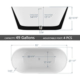 GETPRO Acrylic Free Standing Tubs Black 55 inch Classic Oval Shape Soaking Tub Adjustable Freestanding Bathtub with Integrated Slotted Overflow and Chrome Pop-up Drain Anti-clogging Glossy Black