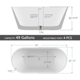 GETPRO Acrylic Freestanding Bathtub 55 inch - Classic Oval Shape Soaking Tub - Adjustable Free Standing Tub with Integrated Slotted Overflow and Chrome Pop-up Drain Anti-clogging Glossy White