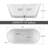 GETPRO Acrylic Freestanding Bathtub 59 inch - Classic Oval Shape Soaking Tub - Adjustable Free Standing Tub with Integrated Slotted Overflow and Chrome Pop-up Drain Anti-clogging Glossy White