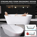 GETPRO Acrylic Freestanding Bathtub 55 inch - Classic Oval Shape Soaking Tub - Adjustable Free Standing Tub with Integrated Slotted Overflow and Chrome Pop-up Drain Anti-clogging Glossy White