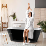 GETPRO Acrylic Free Standing Tubs Black 59 inch, Classic Oval Shape Soaking Tub, Adjustable Freestanding Bathtub with Integrated Slotted Overflow and Chrome Pop-up Drain Anti-clogging Glossy Black