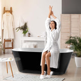 GETPRO Acrylic Free Standing Tubs Black 55 inch Classic Oval Shape Soaking Tub Adjustable Freestanding Bathtub with Integrated Slotted Overflow and Chrome Pop-up Drain Anti-clogging Glossy Black