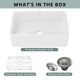 GETPRO White Farmhouse Sink 33 inch Fireclay Apron Front Farm Sink Large Capacity Deep Single Bowl Kitchen Sinks with Accessories Protective Bottom Grid and Strainer