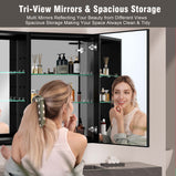 GETPRO Medicine Cabinets LED Lighted 40X30 Black Bathroom Medicine Cabinet with Lights Anti-Fog Function 3 Color Lights Dimmable Brightness Modern Design Right Door