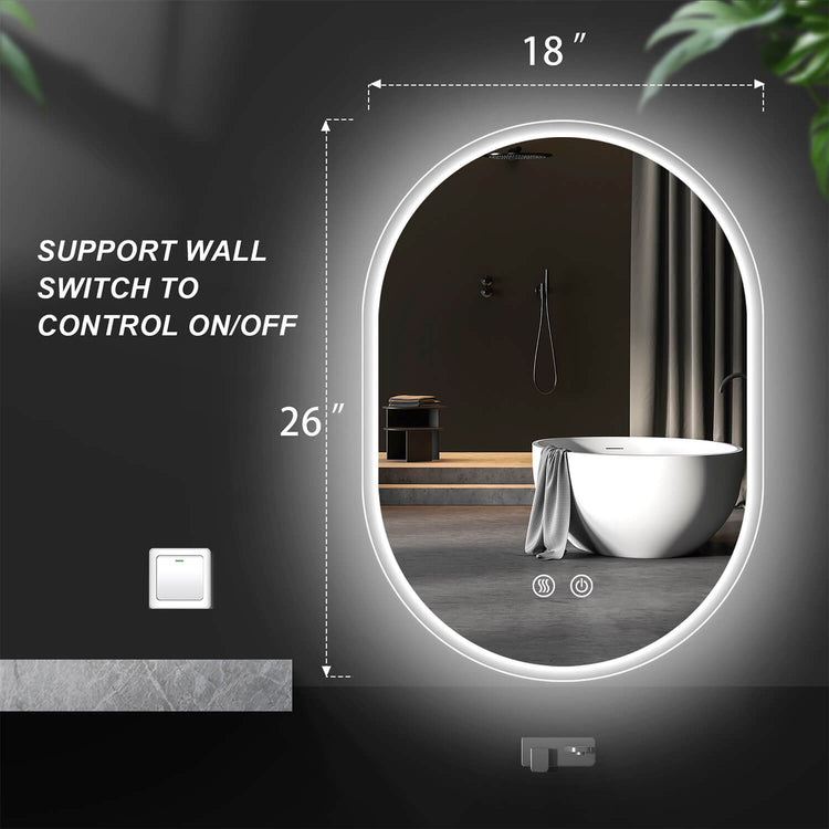 GETPRO Frameless Lighted Bathroom Mirror Oval LED Vanity Mirrors 26" –  GETPROHOME