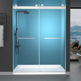 GETPRO Shower Doors 57-60'' W x 79'' H Brushed Nickel Frameless Glass Shower Door Double Sliding with Upgraded Soft Close Anti-Jumping System 3/8 inch Tempered Glass Noiseless & Width Adjustable