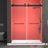 GETPRO Shower Doors 68-72” W x 79” H with Soft Closing 3/8" Clear Tempered Glass, Double Sliding Glass Shower Door Frameless Aluminium Alloy Hardware Matt Black