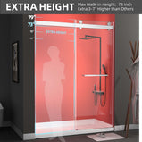 GETPRO Shower Door 68-72"W x 79"H 3/8 inch Shatterproof Tempered Glass Double Sliding Glass Shower Doors with Soft Close and Anti-Jumping Noiseless Smooth & Width Adjustable Brushed Nickel