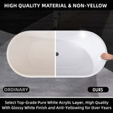 GETPRO Acrylic Freestanding Bathtub 55 inch - Classic Oval Shape Soaking Tub - Adjustable Free Standing Tub with Integrated Slotted Overflow and Chrome Pop-up Drain Anti-clogging Glossy White